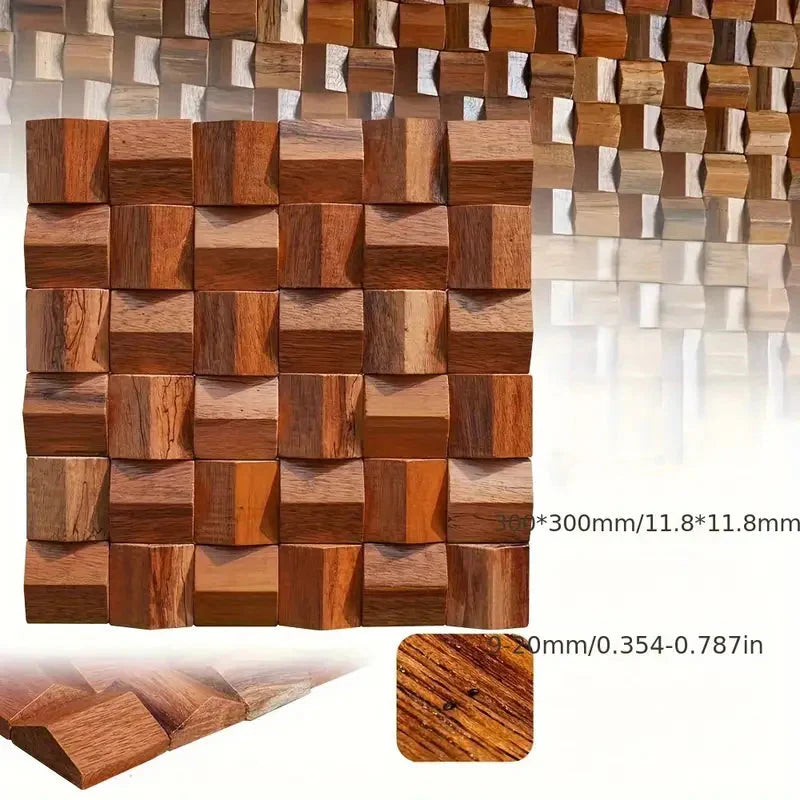 Pannello Mosaico 3D in Legno Massello Premium ✅ (30 x 30 cm)