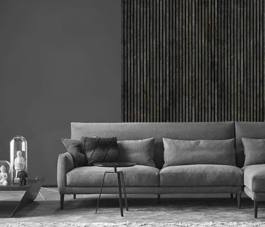 Pannello acustico a listelli 240 cm x 60 cm effetto Marmo Nero e Oro